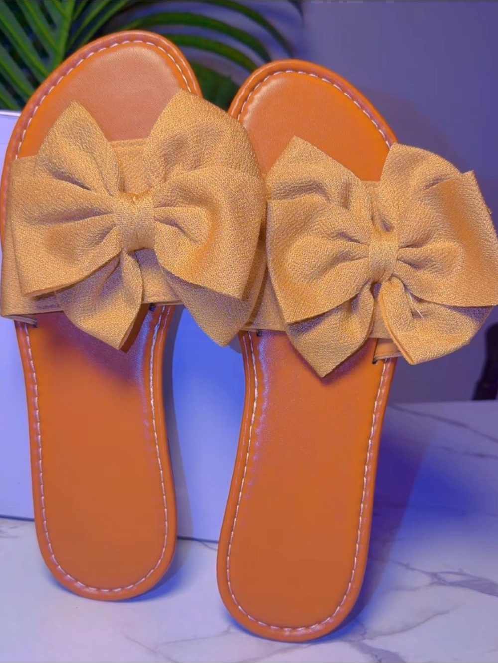 Women’s Bow Slide Sandals in Mustard Yellow - Casual Summer Slides